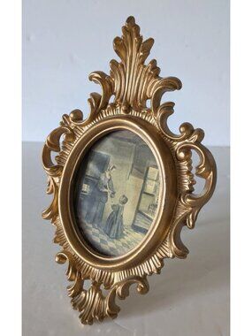 Vintage WH Picture Frame Desk Top Ornate Gold Color Easel Support Non-Openable